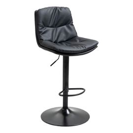 Maple Home Bar Chair Leather 360° Swivel Adjustable Height Backrest Black Metal Legs 