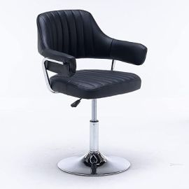 Maple Home Decoration PU Bar Stool Adjustable Height Swivel Bar PU Armchair With Backrest 360° Upholstered Seat Assembled Home Office-Black1