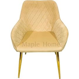 Maple Home Velvet Accent Arm Dining Chair With Gold Metal Legs Kitchen Living Room Furniture