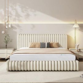 Nico Velvet Bed in Cream Color