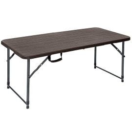 Jeffcoco Furniture Wood Design Outdoor Camping Table,Heavy Duty Plastic Outdoor Folding Picnic Table,Folding Trestle Table (1.2M Brown)