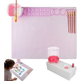 UKR Silicone Painting Mat with Foldable Cup & Paintbrushes, Non-Stick Silicone Artist Craft Mat with Cleaning Cup for Painting