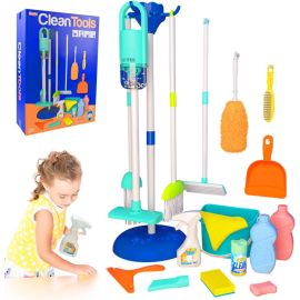 UKR Kids Cleaning Playset 18 Accesories Electronic Vacuum Cleaner with Attachment Light Sound Pretend Play Toddlers Hangling Stall Mop Brush Sweeping Window Cleaner Bucket