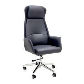 SBF- 802-Black- Executive High Back Office Chair - Ergonomic PU Leather Recliner, Height Adjustable, Tilt Back, Chrome Base, for Home and Office, Black