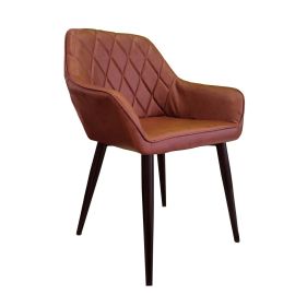Faux Leather Upholstered Dining Accent Chairs Cushion Seat Lounge Side Seating with Back Metal Legs for Living Room Kitchen Home Coffee -One