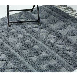 Tufted Ash Grey Tasseled Rug