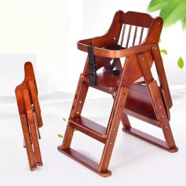 Wooden Dining Chair And Table Portable Folding High Chair With Ladder-Rich Maroon