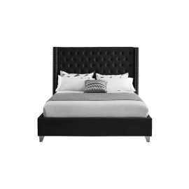 Aiden Velvet Bed 180x200cm King size Bed in Black Color
