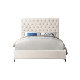 Divine Button Tufted Velvet Bed 100x200cm Single size Bed in White Color