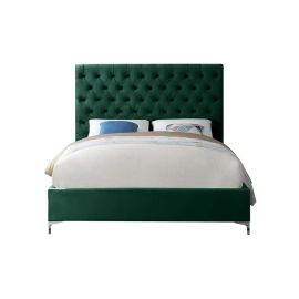 Divine Button Tufted Velvet Bed 200x200cm Super King Bed in Green Color