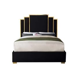Harlen Velvet Bed 200x200cm Super King Bed in Black Color