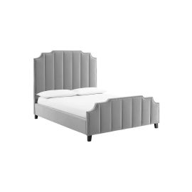 Lucille Performance Velvet Bed 160x200cm Queen size Bed in Grey Color