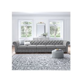 Huston Linen Rolled Arm Chesterfield Sofa in Grey Color Rolled Arm Chesterfield Sofa