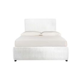 Hazel Pleated Velvet Bed 160x200cm Queen size Bed in White Color