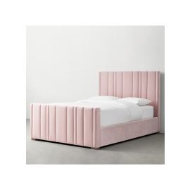 Teagan Upholstered Velvet Bed with Footboard 160x200cm Queen size Bed in Pink Color