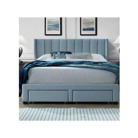 Ericksen Tufted Upholstered Storage Bed 200x200cm Super King Bed in SkyBlue Color