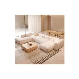 Silvia 6 Seater U Shaped Sofa in Beige Color 6 Seater Sofa