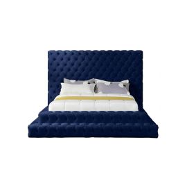 Meridian Hand Tufted Velvet Bed 180x200cm King size Bed in Navy Blue Color