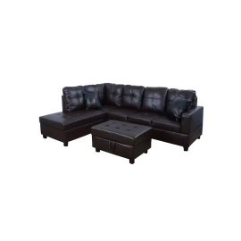 Russ Sectional with Ottoman in Brown Color Sectional Sofa with Ottoman