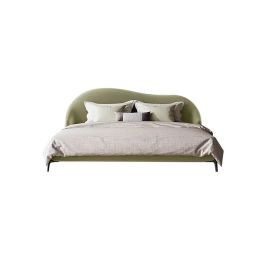 Curved Wingback Velvet Upholstered Bed with Spring Mattress 200x200cm Super King Bed in Green Color