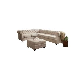 Rosevera Evart Tufted Left Facing Sectional Sofa with Ottoman in Beige Color Tufted Sectional Sofa