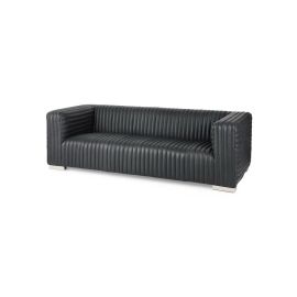 Hardee Genuine Leather Tuxedo Arm Sofa in Genuine Leather-Black