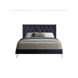 Caroline Bed Velvet 180x200cm King size Bed in Black Color