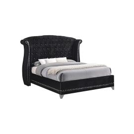 Tamsin Wingback Upholstered Bed 180x200cm King size Bed in Black Color