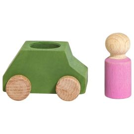 Lubulona Green wooden car with pink figure