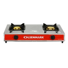 Olsenmark Stainless Steel Double Burner Gas Stove - Piezo Ignitio - Enamel Pan Support