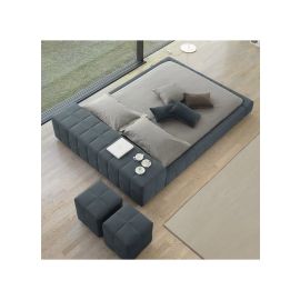 Basso Square Upholstered Bed 160x200cm Queen size Bed in Charcoal Color