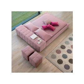 Basso Square Upholstered Bed 120x200cm Twin size Bed in Pink Color