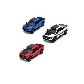 Pack of 3 Diecast Metal 2022 Ford F-150 Raptor Pickup Truck Die Cast Metal Doors Openable Pull Back Action Toy-Assorted Colours