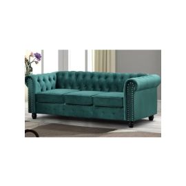 MAB Furnishings - 5-Seat Chesterfield Tufted Jewel-Toned Velvet Sofa with Scroll Arms, Green