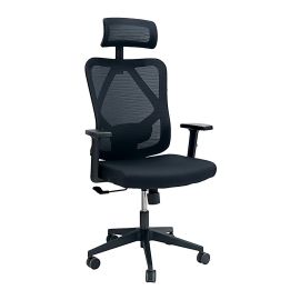 SBF-189M-BLACK Ergonomic Mesh Office Chair - Adjustable Headrest and Armrests, Tilt Backrest, Lumbar Support, Fabric Seat, Swivel Manager Chair, Black