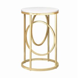 Garload White Round End Side Table Metal in Gold