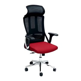 SBF - 1022-RedBlack - Ergonomic Mesh Office Chair with Headrest, High Back, Adjustable Height and Tilt Back, Breathable Fabric, Chrome Base, Ideal for Home and Office