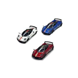 Pack of 3 Pcs 1:38 Scale Door Openable Pull Back Action 2016 Pagani Huayra BC with Printing Diecast Alloy Metal Car-Assorted Colour