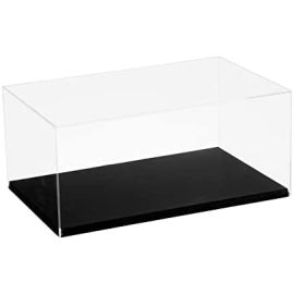 LAMSIT IBDAA Clear Acrylic Display Box with Black Wood Base. Transparent Showcase for toys, collectibles. Dustproof Protection Store (Large)