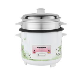 Olsenmark 400 W Automatic Rice Cooker- OMRC7025/ 1.0 L Capacity, 3-in-1 Functions, Cook, Steam and Keep Warm/ Aluminum Non-Stick Inner Pot, Rice Spoon and Measuring Cup/ Easy to Operate Single Switch Design/ White Floral, 2 Years Warranty