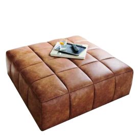 Bercon Leather Ottoman, Modern Large Tufted Upholstered Square Coffee Table for living room