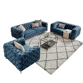 Simple Velvet fabric sofa, the body of the sofa is botton tufted sofa for living room (BLUE), Couch/loveseat/settee