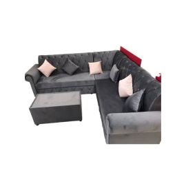 Maharat Al Bahar L Shape Velvet Sofa Set 6 Seater with Cushion & table  250X80X80cm