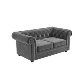 Maharat Al Bahar 2 Seat Chesterfield Tufted Jewel Toned Velvet Sofa With Scroll Arms, Grey 160x90x80cm