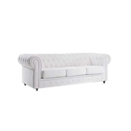 3-Seater Chester Hill Velvet Sectional Sofa, White 210x80x90