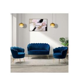 MAB Furnishings - 3-Piece Velvet Living Room Furniture Set, Loveseat & 2 Sofa Chairs, Modern Comfy Upholstered 2-Seater Sofa & Accent Chair Set for Bedroom, Blue