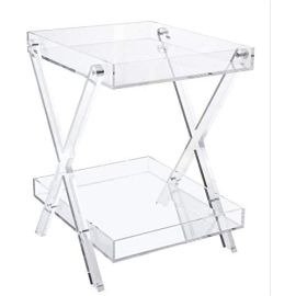 LAMSIT IBDAA Acrylic Rectangular Tray Table with Tier Storage, Clear, Modern (2 Tier)