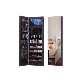 Bella Jewelry Cabinet with Full Mirror Display in Brown Color