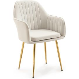 Maple Home Decoration Modern Accent Arm Chairs Living Dining Room Velvet Mid-Century Upholstered Seat Golden Legs (Beige)