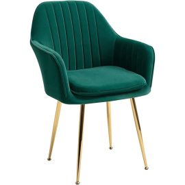 Maple Home Decoration Modern Accent Arm Chairs Living Dining Room Velvet Mid-Century Upholstered Seat Golden Legs (Green)